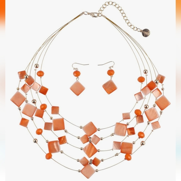 5 Layer Illusion Wire Color Shell & Chunky Statement Necklace & Earrings - Picture 13 of 16